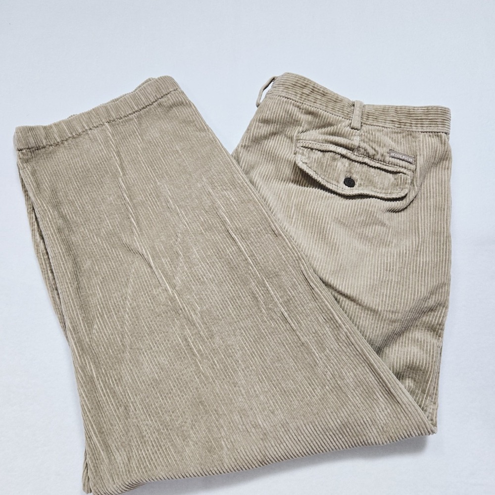 Woolrich Pants Mens Corduroy 40X28-Actual 1503 Khaki Straight PleatedBrown-Beige
